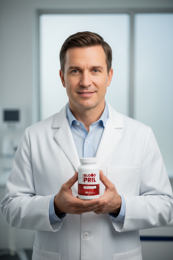 Physician recommending BloodPril® as a natural, prescription-free approach to pressure balance